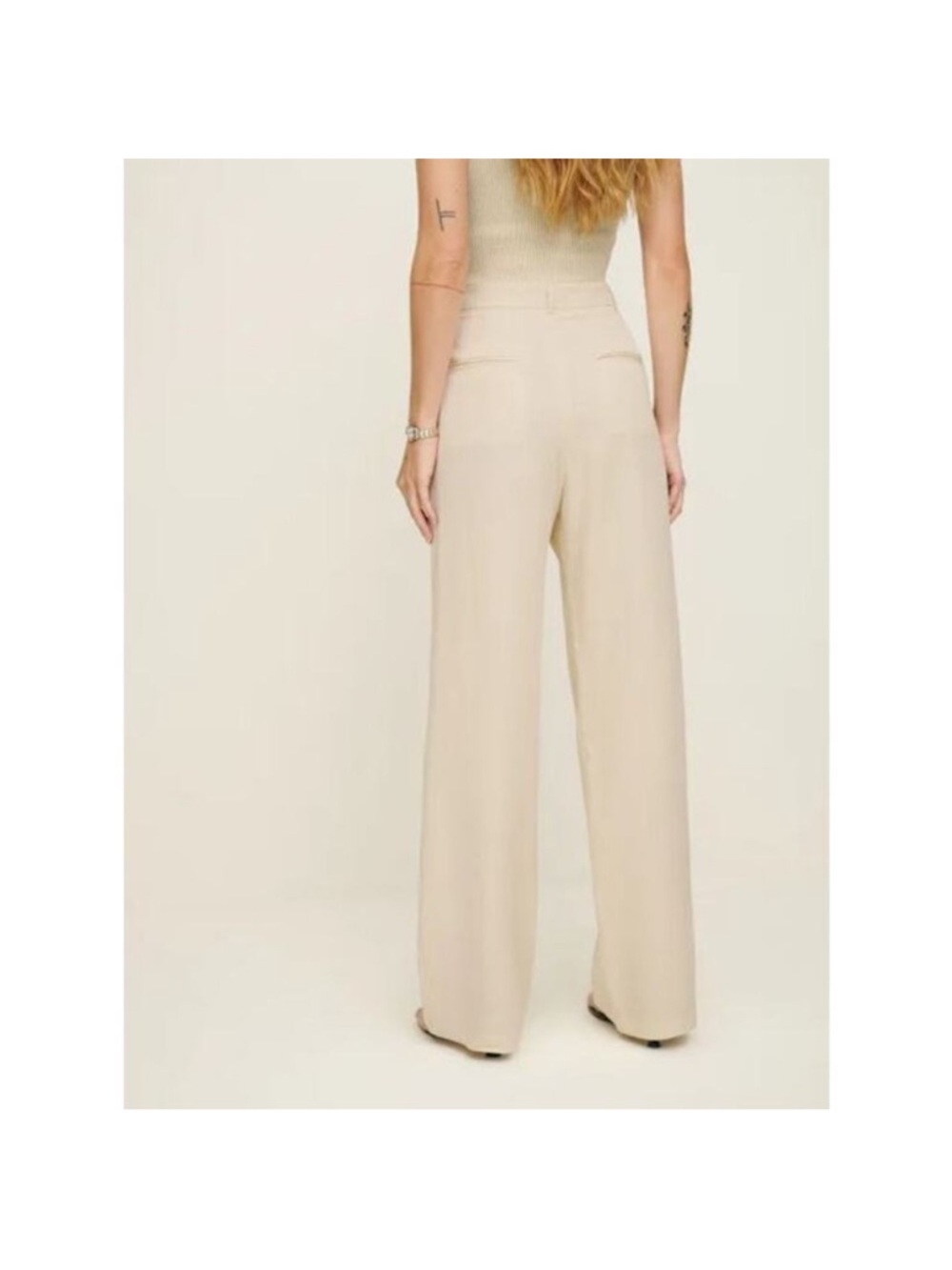 Reformation Mason Pant Oyster Wide-Leg High-Rise Cream Trousers - Picture 2 of 5